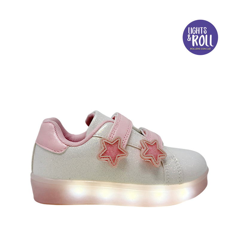 Sneakers con luces Vale para infante color blanco y rosado