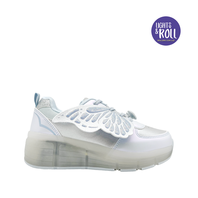 Sneakers con rodos Mariposa para niña color celeste