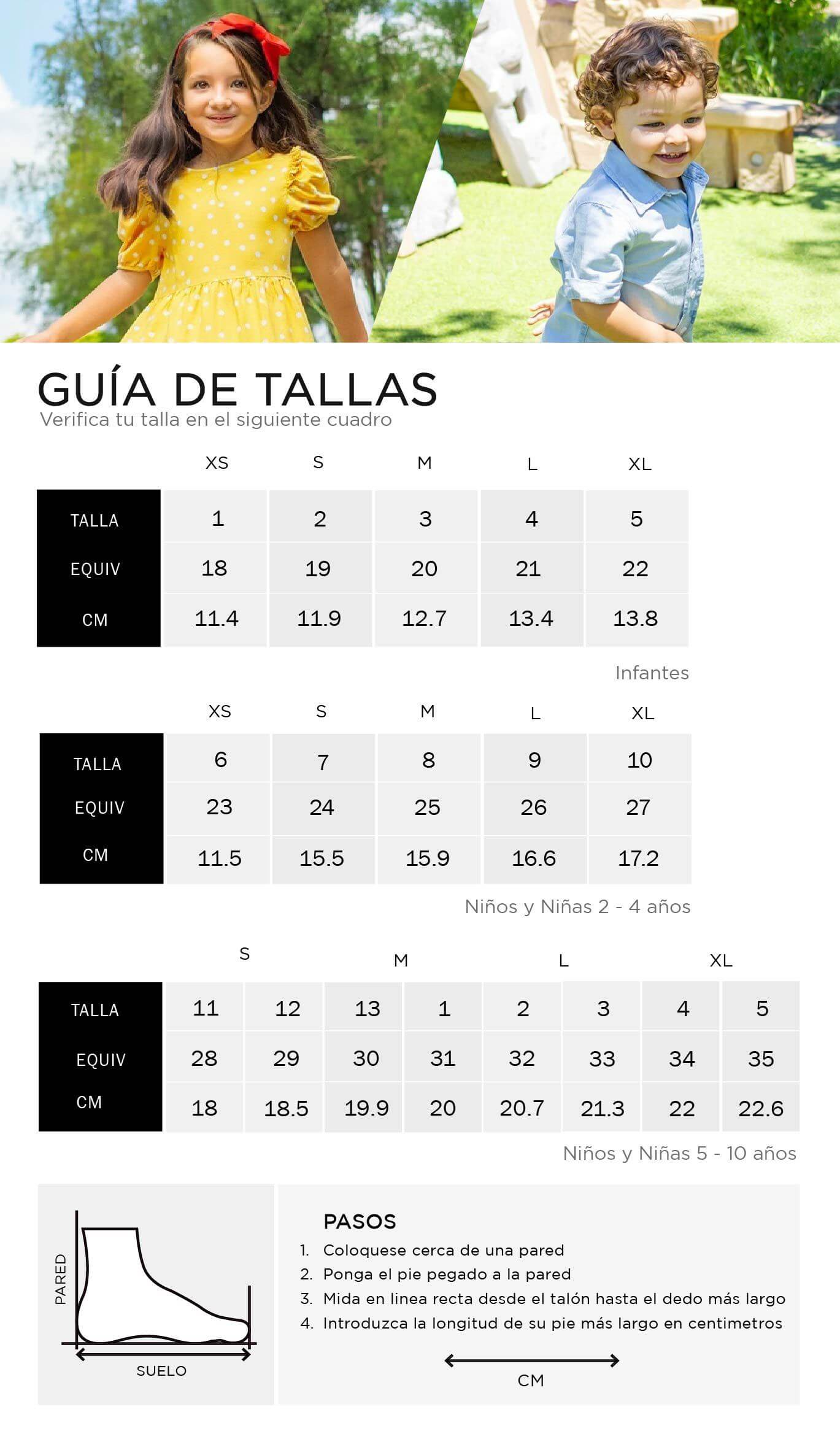 Tabla de tallas Tiendas ADOC Guatemala